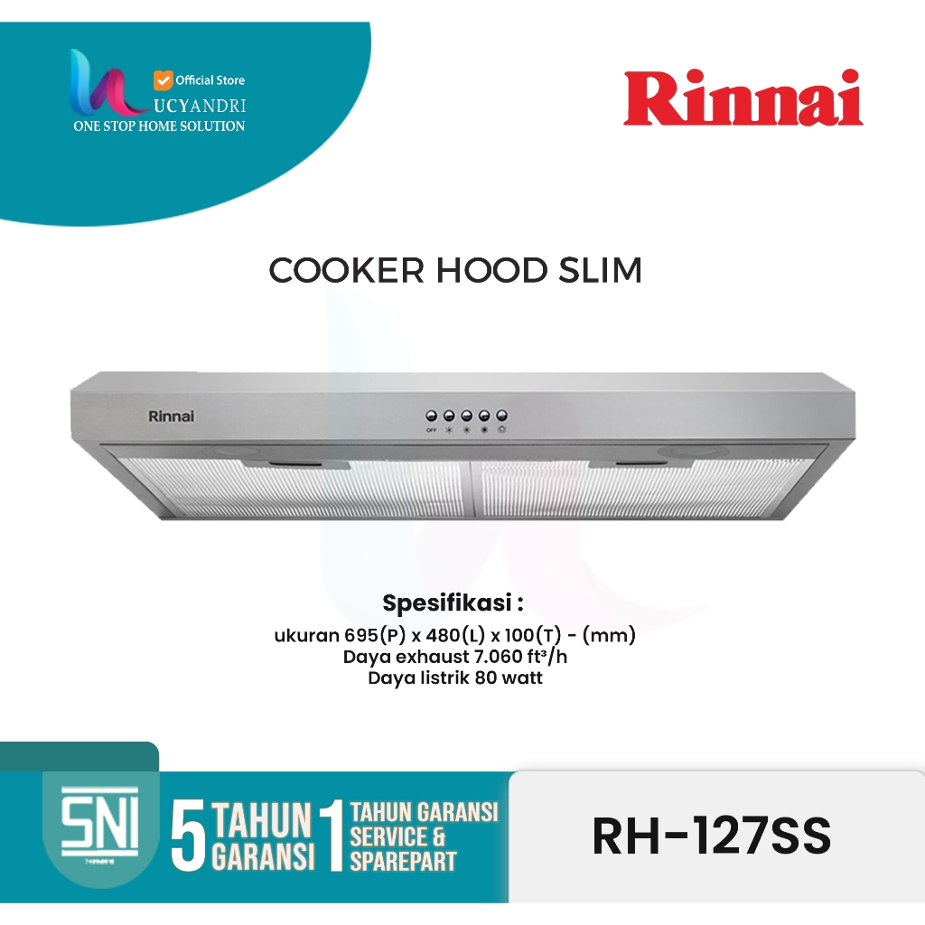 Rinnai RH127SS Cooker Hood | Slim Model | Penyedot Asap Dapur | Desain Elegan & Anti Karat