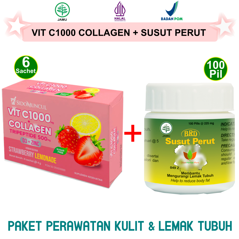 PAKET SIDOMUNCUL COLLAGEN TRIPEPTIDE VIT C 1000MG SIDO MUNCUL KOLAGEN & SUSUT PERUT BOROBUDUR