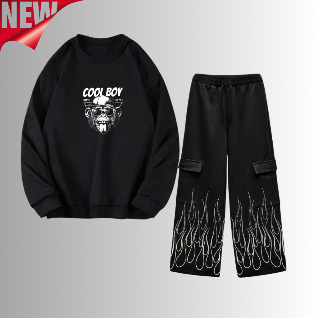 Speeding Setelan Crewneck Unisex Korean Style Pria Wanita Suitwear Cowok 1 Set Keren Dewasa Baju Kor