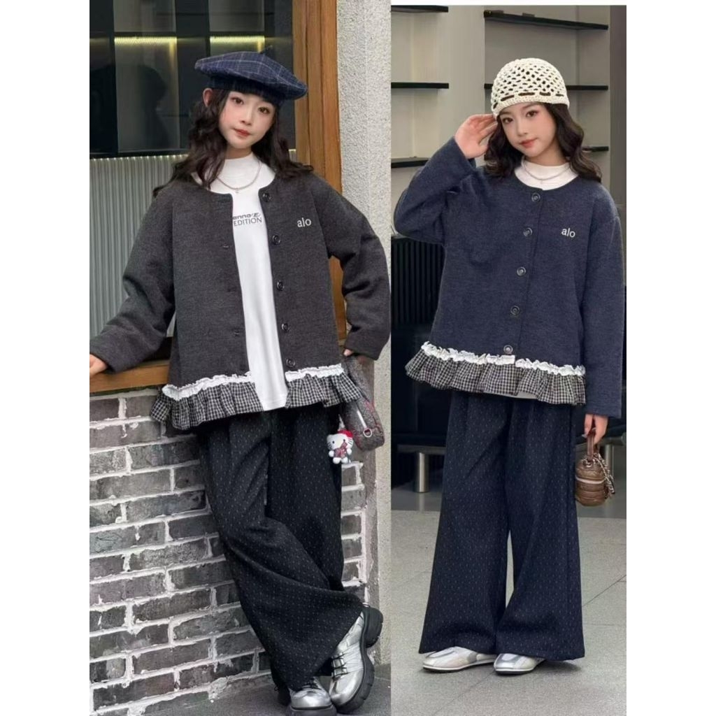 SETELAN OLLA RAJUT JEANS KULOT GOMBRANG POLKA PREMIUM WARNA BLUEJEANS CANTIK ORIGINAL BKK