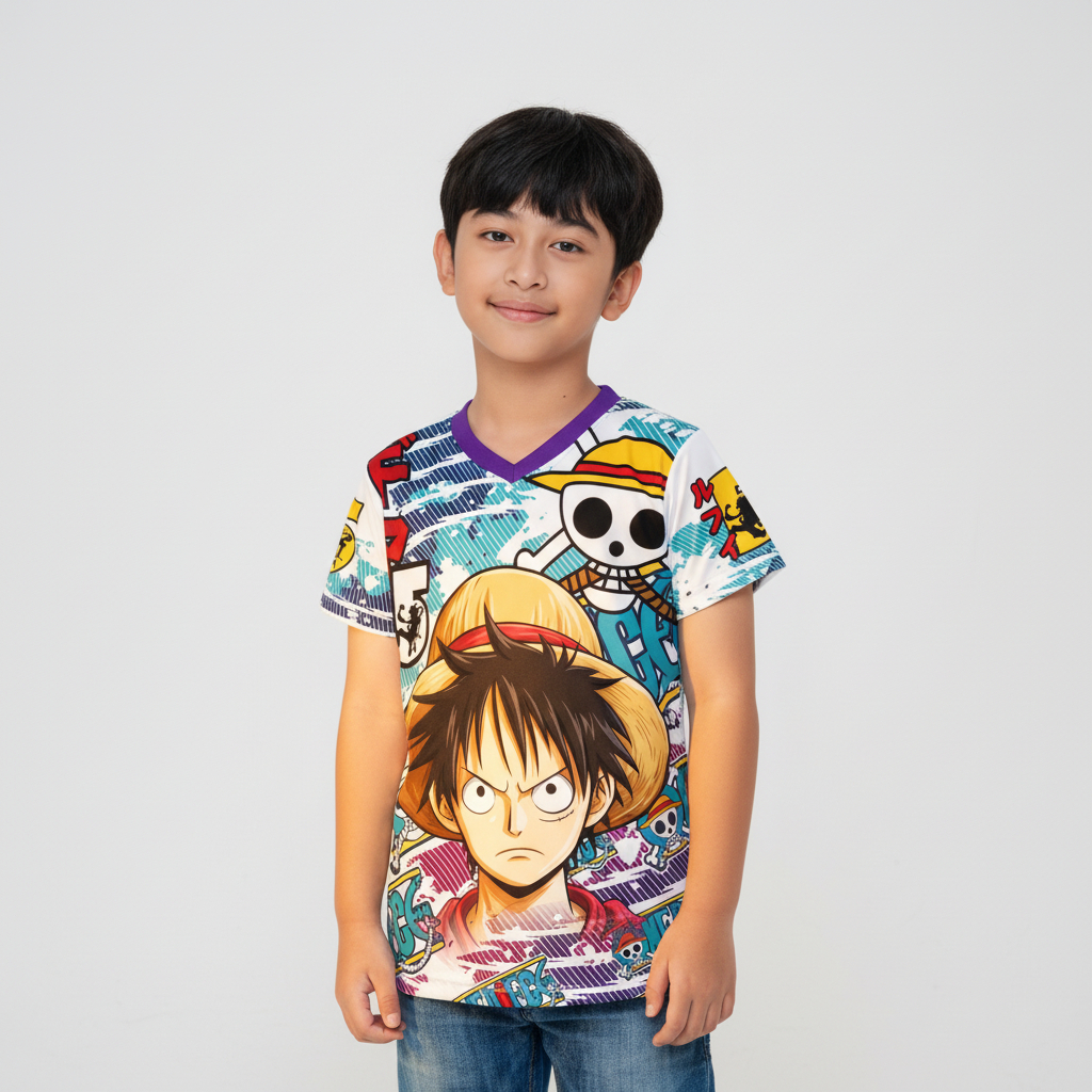 BAJU JERSEY ANAK LAKI LAKI DAN PEREMPUAN STRAW HAT PIRATES ANIME ONE PIECE / BAJU OLAHRAGA UNISEX KE