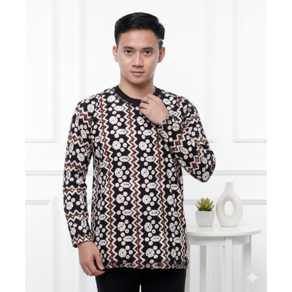Kaos Batik Pria Wanita Lengan Panjang Modern Baju Kaos Motif Batik Kasual Baju Santai