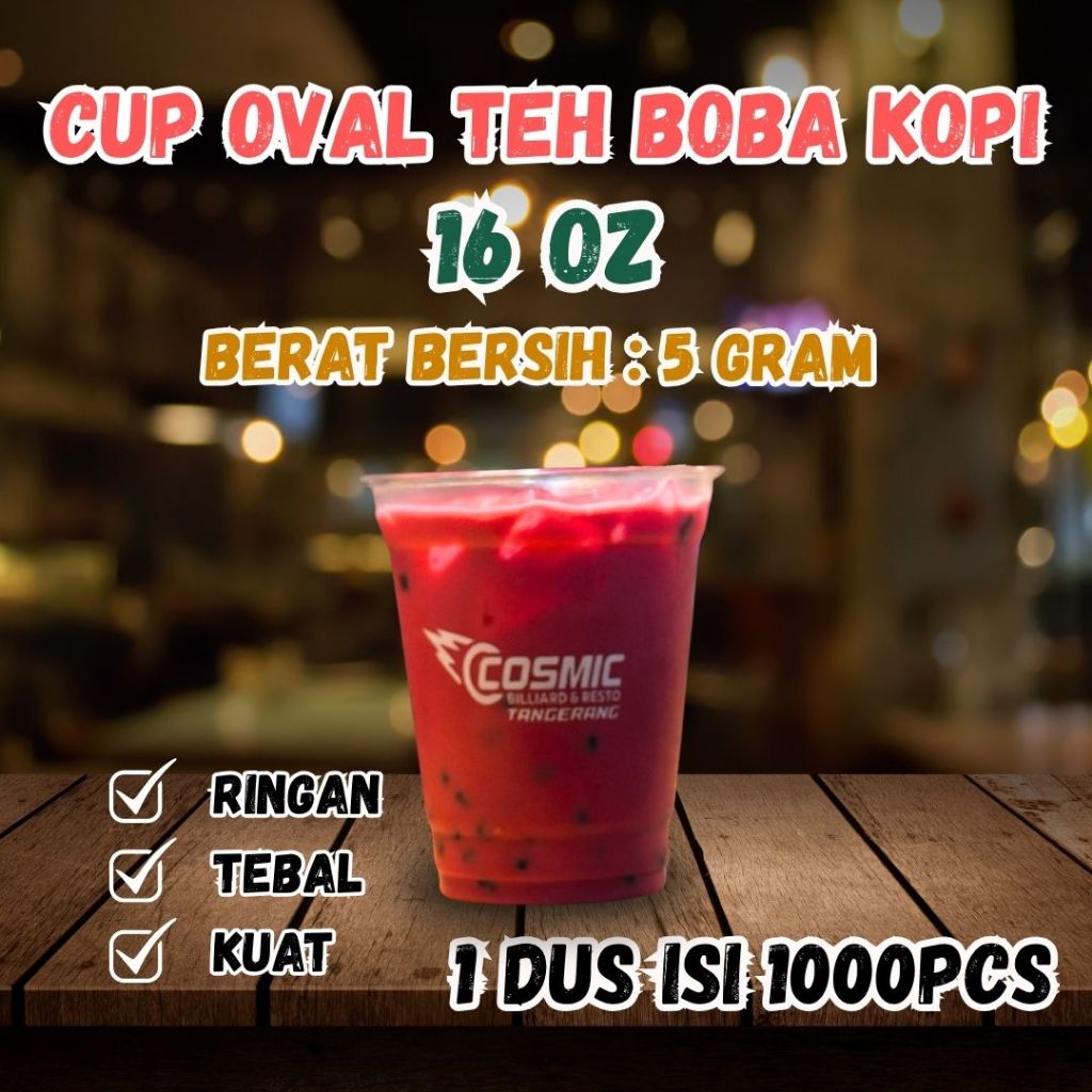 CUP OVAL SABLON 16OZ 1 DUS ISI 1000 PCS 5GR TEH BOBA KOPI STARLING