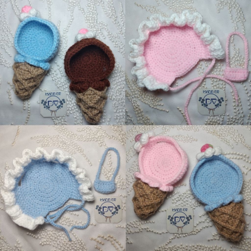 (PO) custom for nct dream magnet doll keyring hat bonnet lace ice cream cone rajut crochet