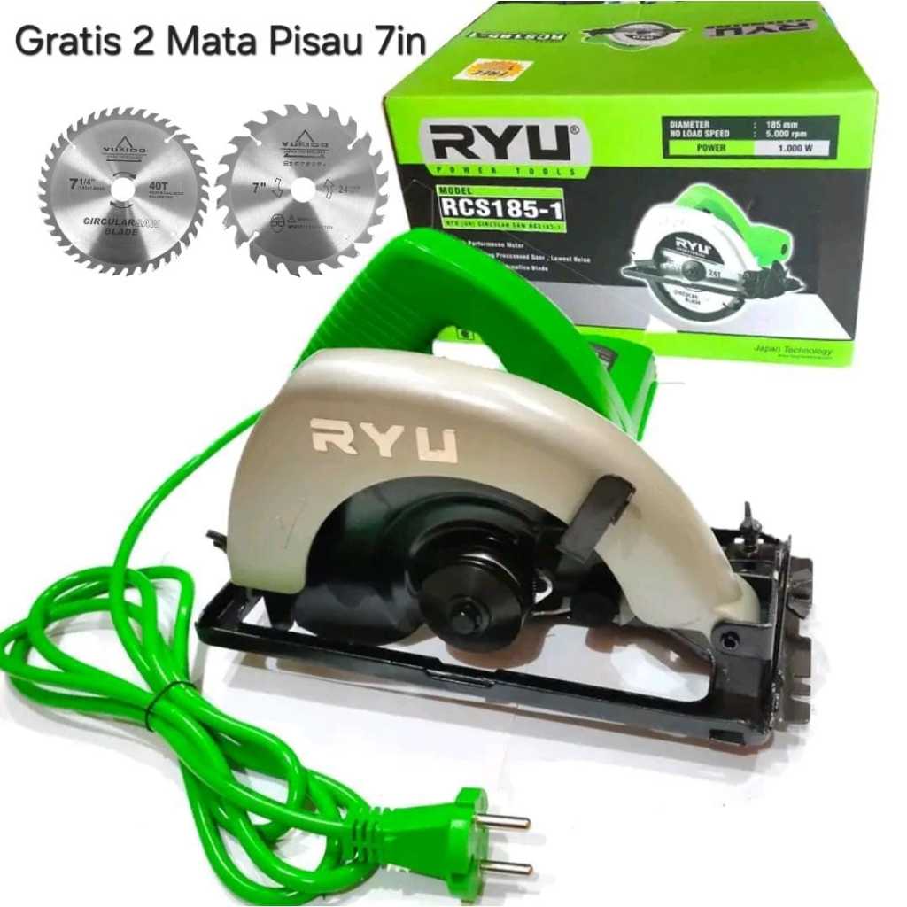 RYU CIRCULAR SAW 7 INCH FREE 2 Mata Potong serkel kayu Mesin gergaji belah potong kayu Jepang Techno