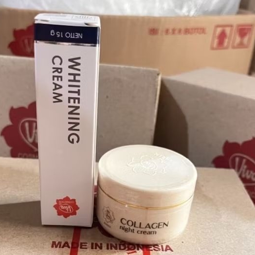 (2 Produk) Viva Whitening Cream + Viva Collagen Night Cream / 2 Produk Paket Viva/ Mencerahkan Wajah