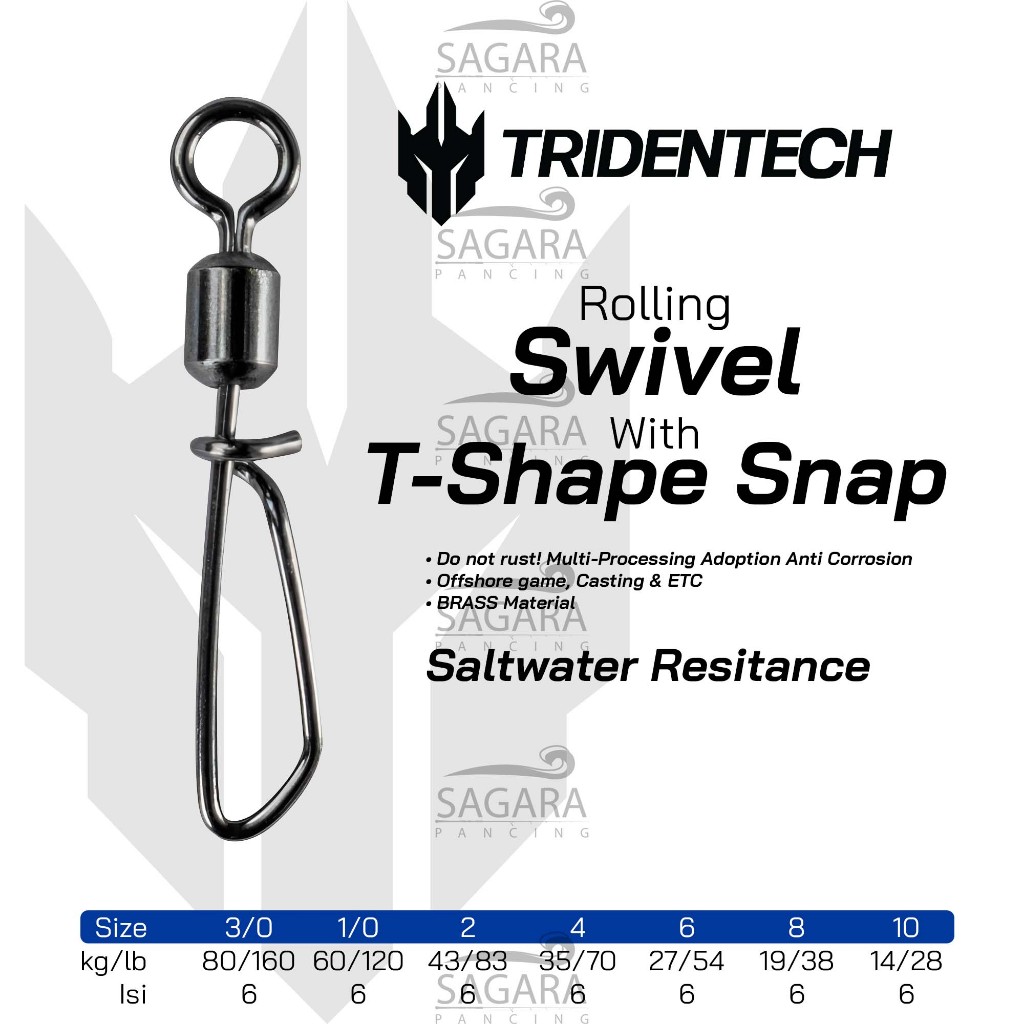 T-Shape Snap Rolling Swivel Tridentech | Kili Kili Snap | Peniti Pancing