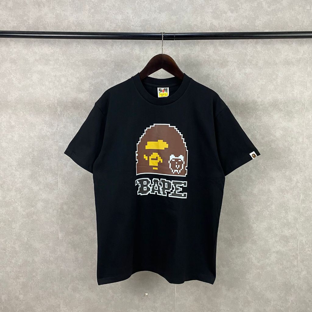 Baju Kaos Bape Bathing Ape X Stussy Black Tee Cotton T-Shirt Baju Kaos Atasan Pria & Wanita Unisex B