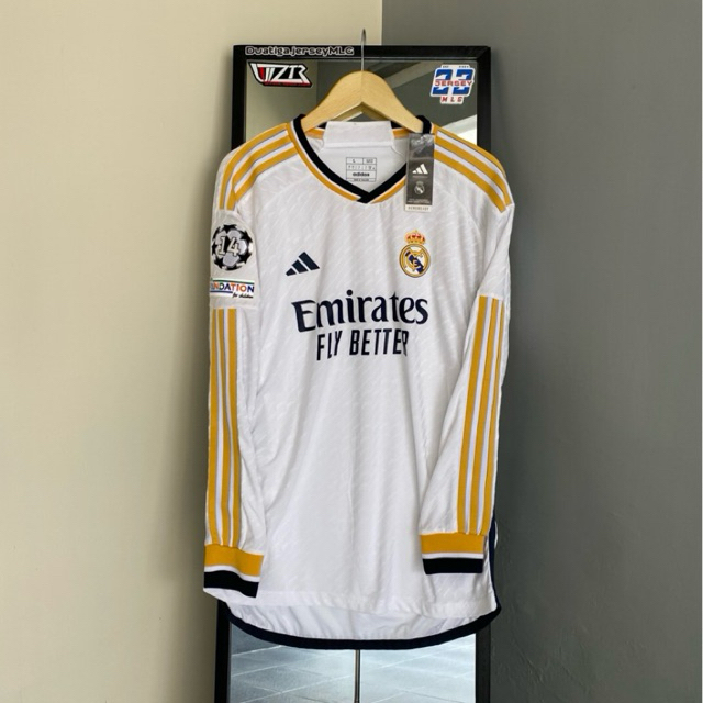JERSEY RETRO REAL MADRID HOME 2023/2024 LONG SLEEVE PLAYER ISSUE FULL PATCH UCL - JERSEY RETRO MADRI
