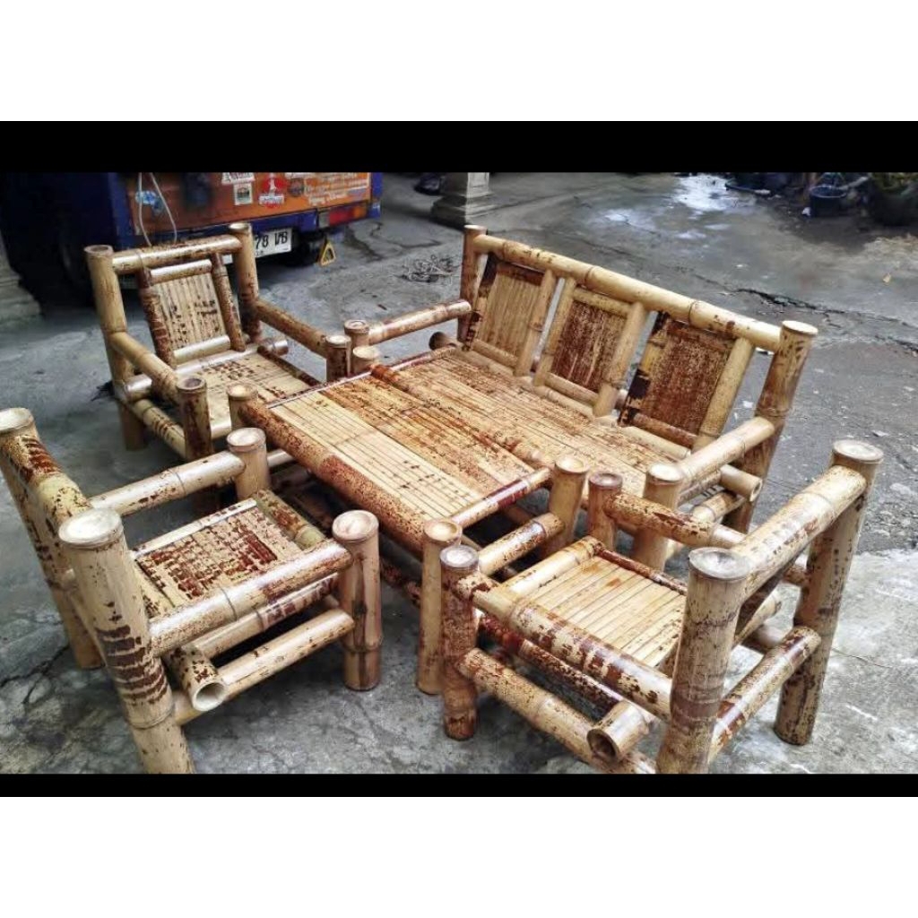 kursi bambu set meja
