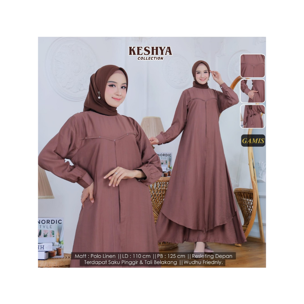 Gamis Abaya Katun Polo Linen | Gamis Muslim | Dress Pesta 2 Layer