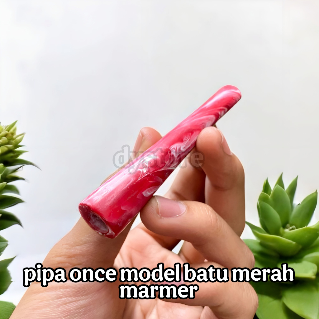 Pipa Once Model Batu Giok Merah Marmer
