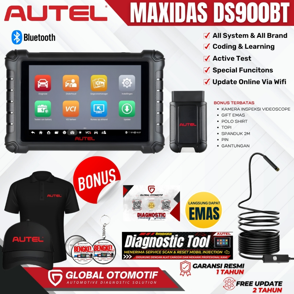 Autel Scanner Mobil Universal MaxiDAS DS900BT Scanner Mobil universal dengan VCI Bluetooth versi upg