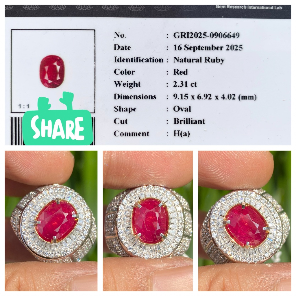 Natural 2.31ct red ruby madagascar meja lebar memo gri