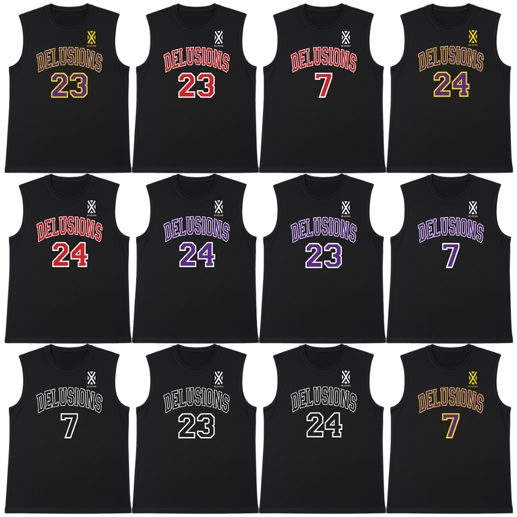Jersey Basket DELUSIONS 23/24/7 Bahan Kaos Unisex Singlet Tanktop Olahraga Gym Sport Kaos Tanpa Leng
