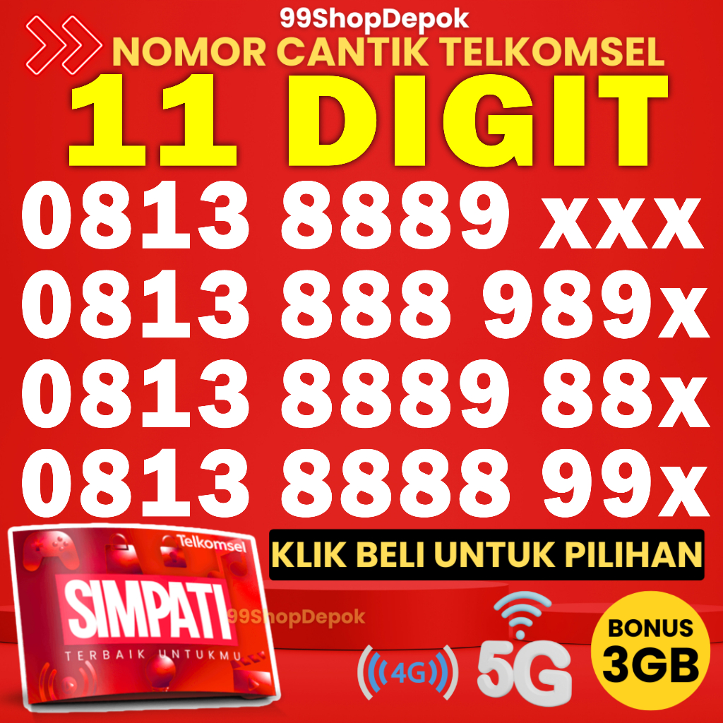 Kartu Perdana Nomor Cantik Telkomsel Simpati 11 Digit - Nomer Cantik Telkomsel 11 Digit - No Cantik 