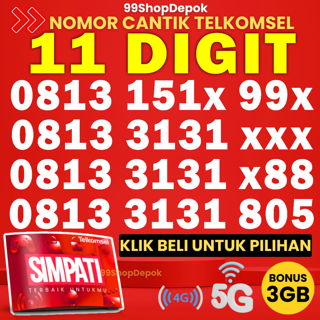 Kartu Perdana Nomor Cantik Telkomsel Simpati 11 Digit - Nomer Cantik Telkomsel 11 Digit - No Cantik 