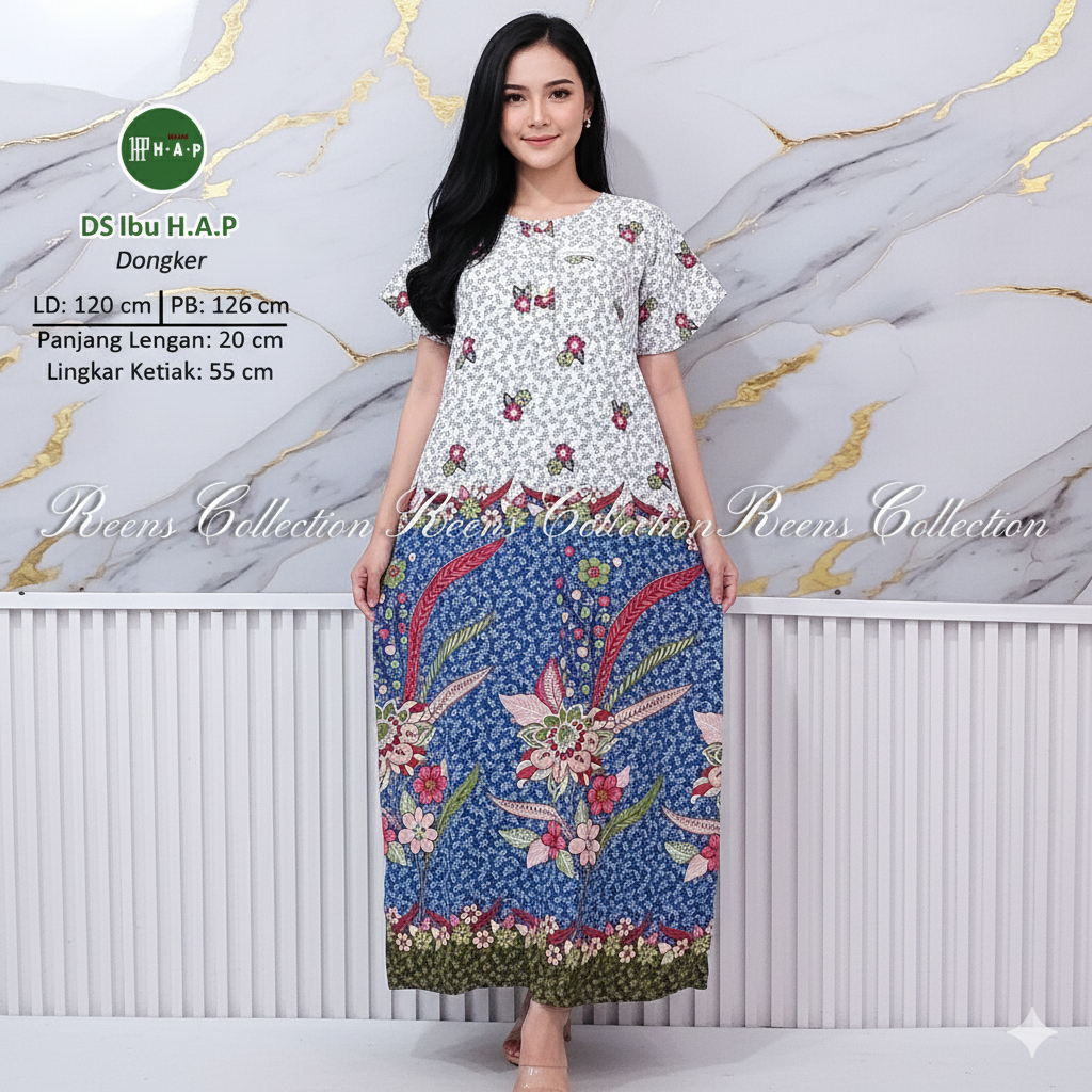 Batik H.A.P Longdress Ibu Batik Print Daster Panjang Semata Kaki Lengan Pendek 3 Kancing Depan Busui