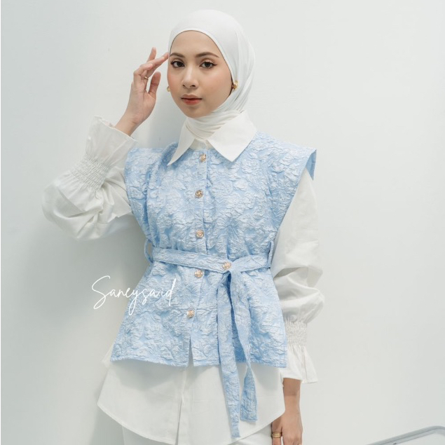 Daisy Shirt - Kemeja Set Vest - Atasan Blouse Wanita - Vest Jacquard  - Rompi Vest Wanita