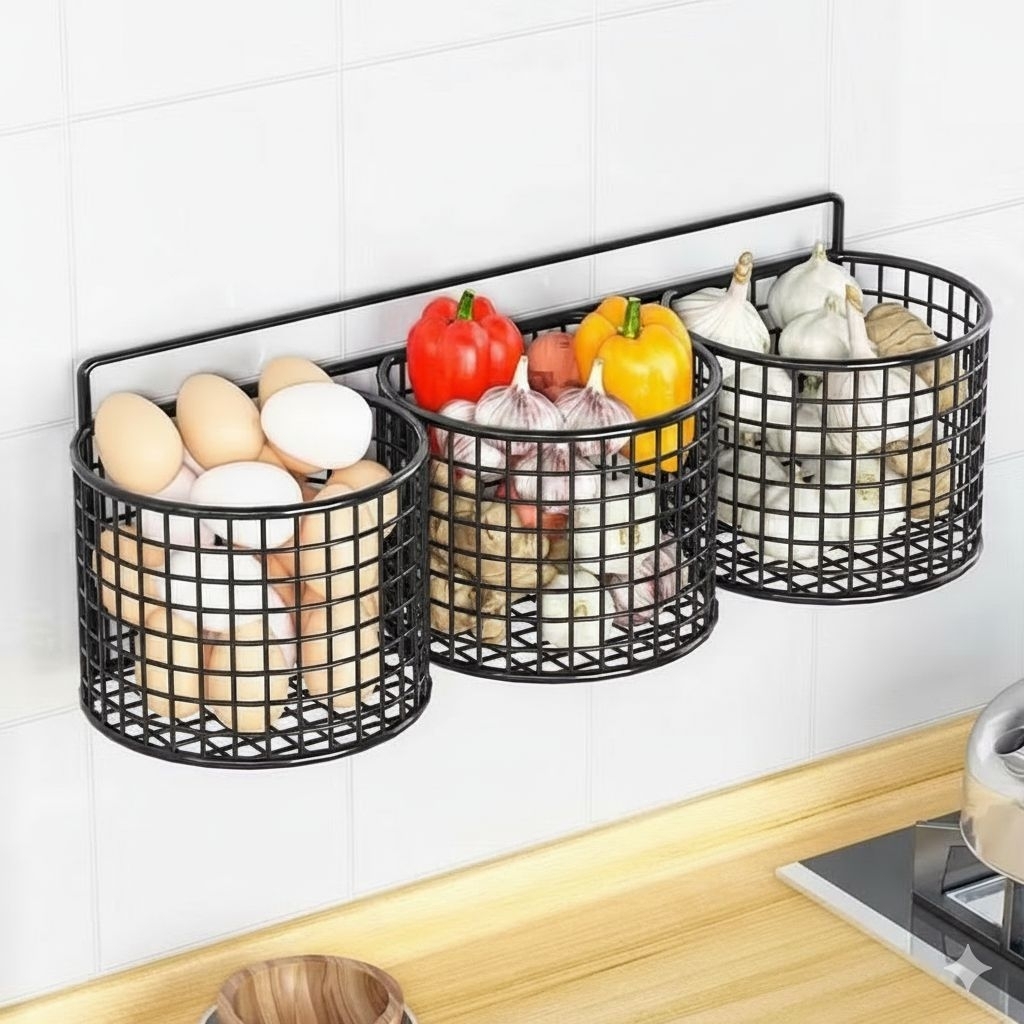 Rak keranjang tempel bulat/Rak gantung serbaguna/ Rak bawang