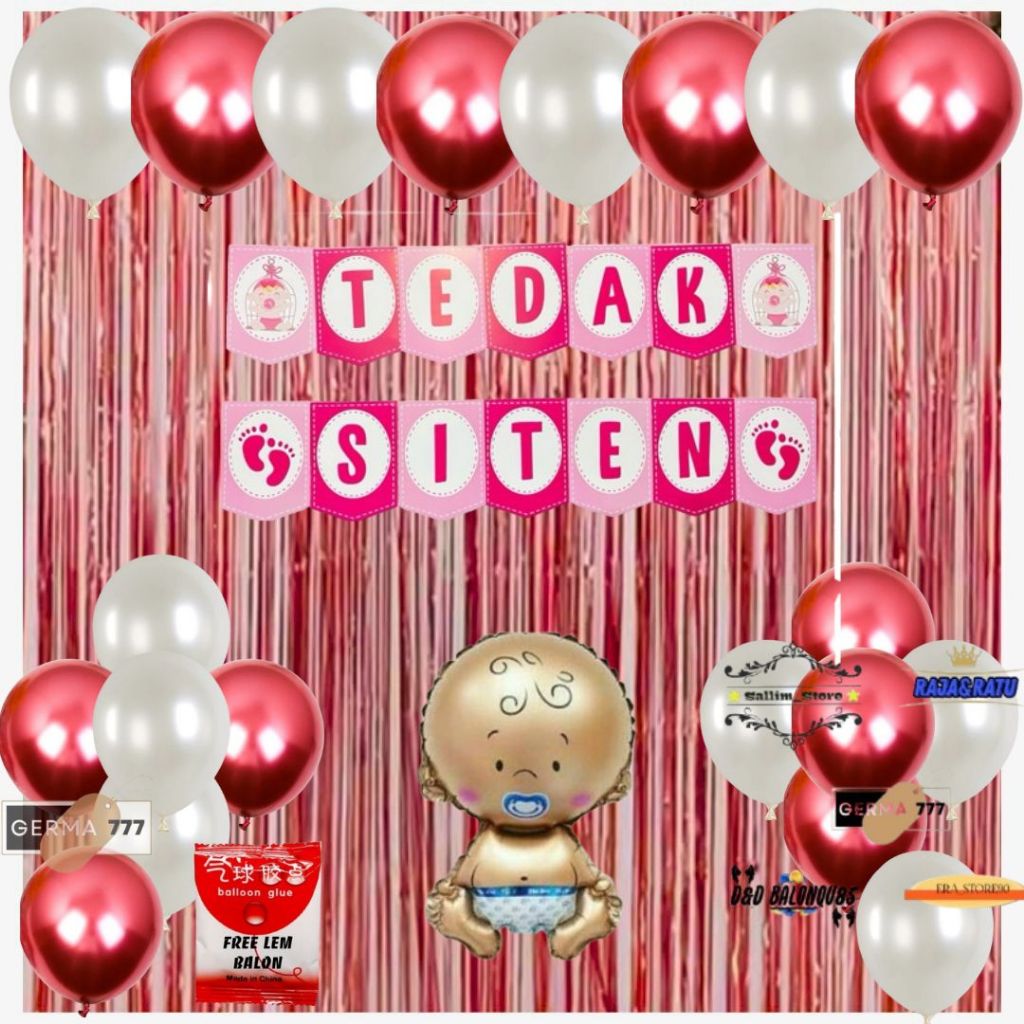20Pcs Balon Paket Set Dekorasi Banner Tedak Siten Anak Bayi Laki Laki Dan Cewek Tirai Pastel