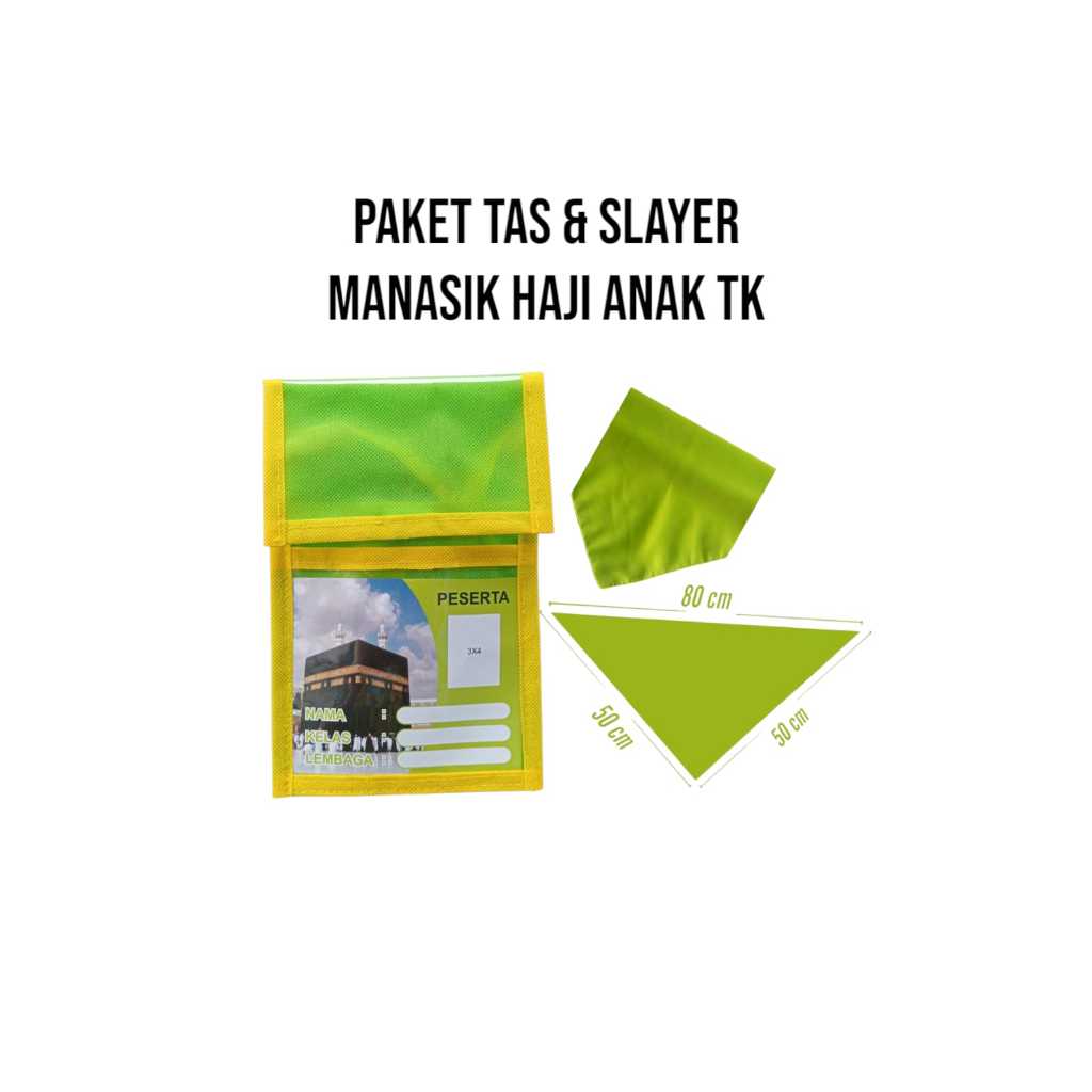 Tas Manasik Haji Anak TK + Syal Haji Anak TK Sepaket hijau muda