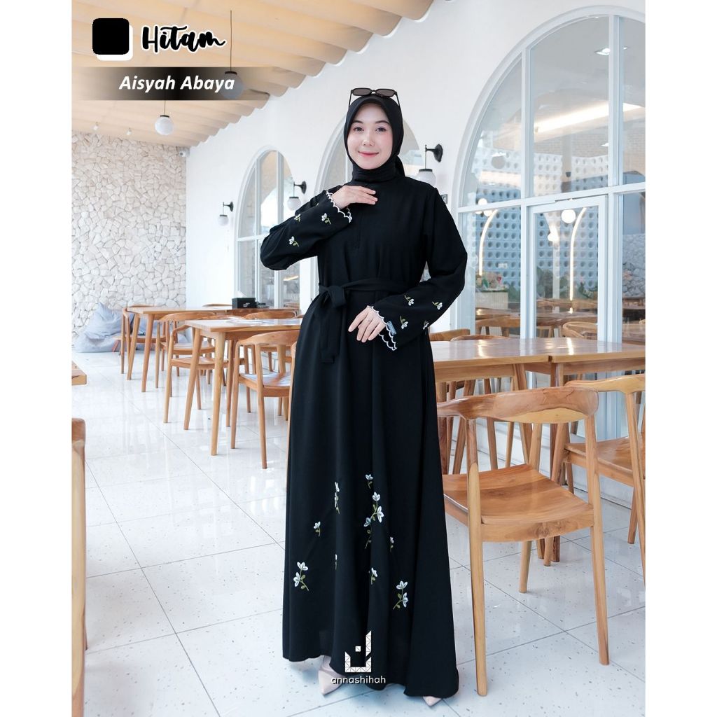 Annasihah Gamis Aisyah Jetblack Gamis Hitam Bordir kekinian yang Paling Banyak Dicari