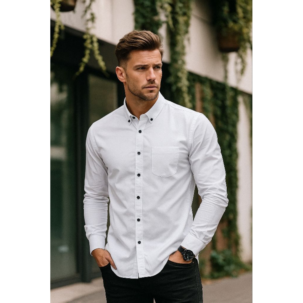 Kemeja Panjang polos Cowok cewek warna Putih terbaik katun