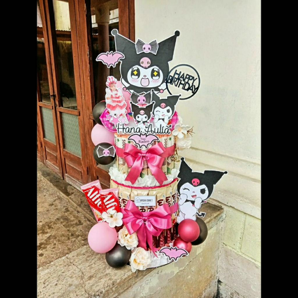 tower uang dan snack, tower kuromi, tower ulang tahun, tower uang, tower snack, tower murah