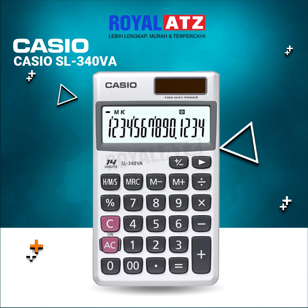 Casio SL-340VA Kalkulator Original, Dual Power, Tombol Nyaman