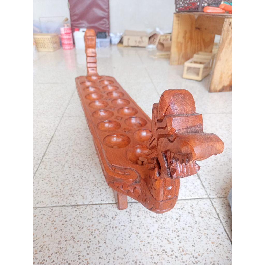 Dakon | Congklak | Dakon Kayu Ukir | Permainan Tradisional | 16 lubang