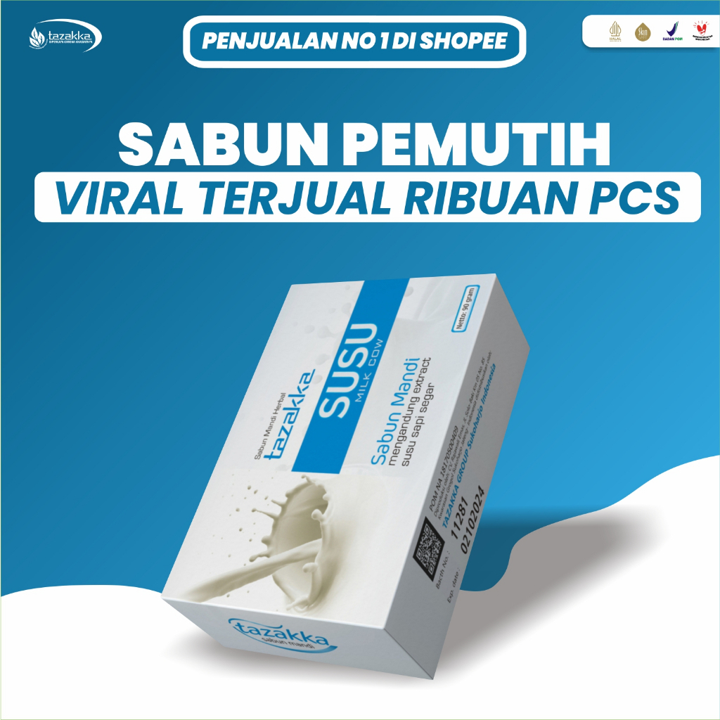 Sabun SUSU Pemutih Badan BPOM dan Pemutih Wajah Permanen Dari Tazakka Berat 90gram  SABUN SUSU ASLI 