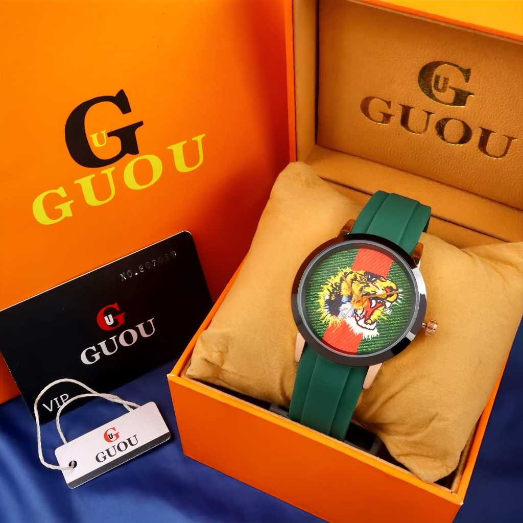 BISA COD JAM TANGAN WANITA GUOU 1365 Jam Tangan Wanita Tiger Rubber Box SET