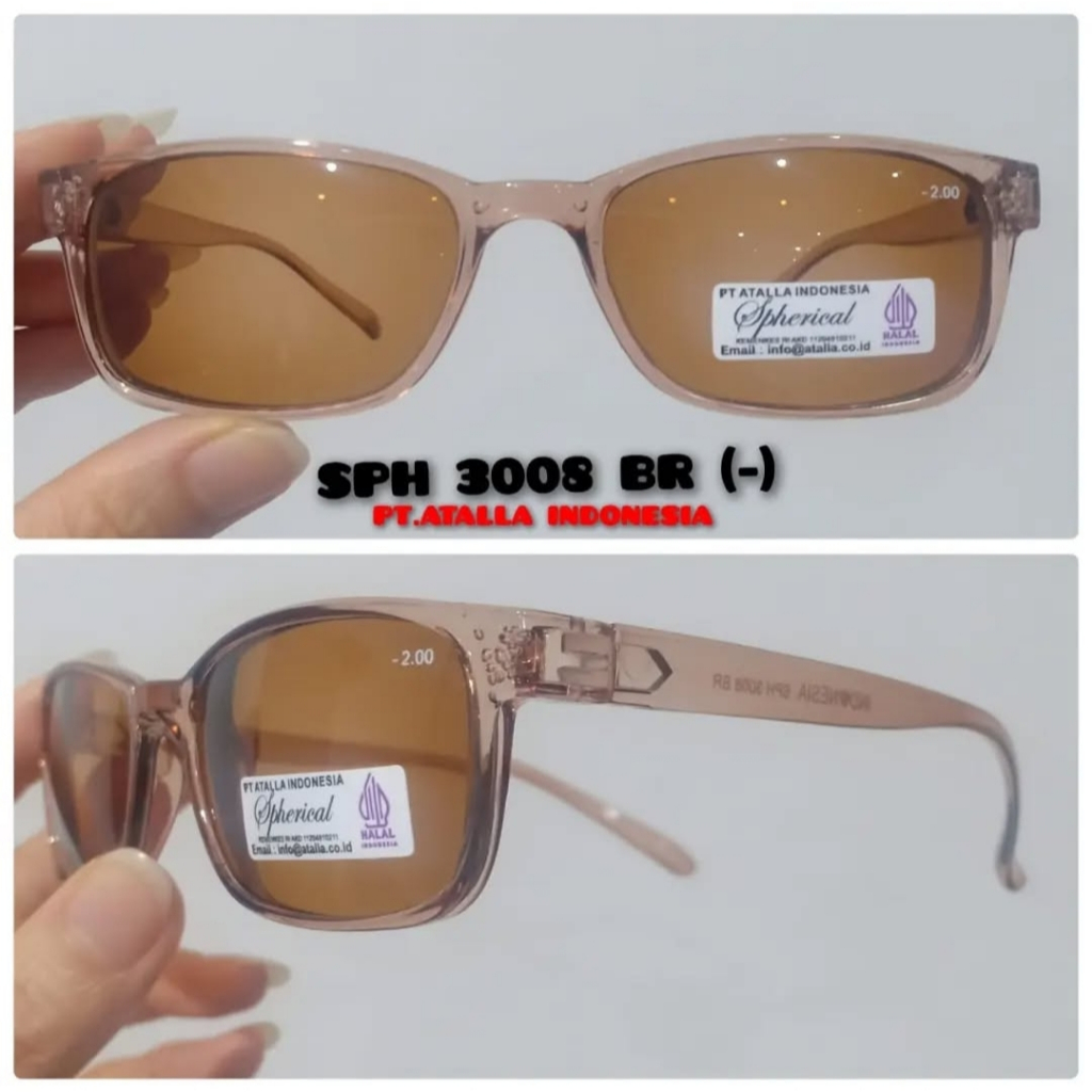 SPHER 3008 - Kacamata Minus Kotak Lensa Warna Hitam Coklat Ukuran -1 -2 -3 -4 Bahan Plastik Kokoh