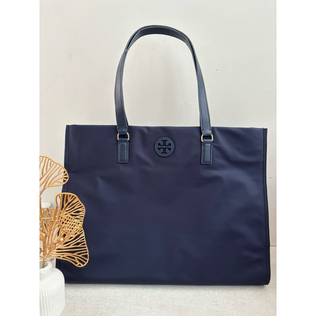 Tas Tory Burch Ella Nylon Navy Large Tote Bag AUTHENTIC