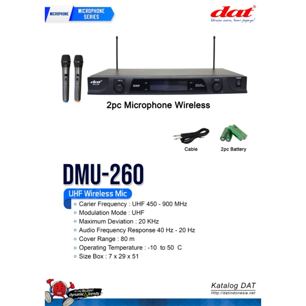 DAT DMU-260 – Mic Wireless UHF, Dual Mic, Antena Ganda