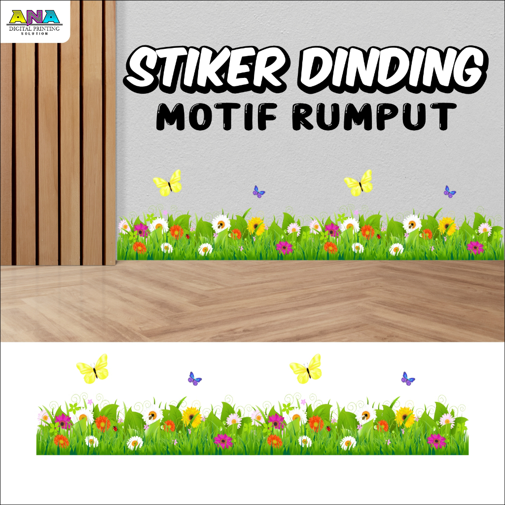 STIKER WALL DINDING RUMPUT BUNGA/ STIKER DINDING MOTIF RUMPUT DAN BUNGA / STIKER RUMPUT TAHAN AIR / 