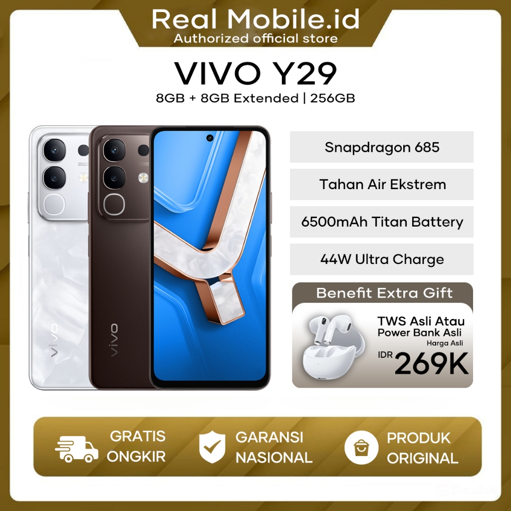 Hp Vivo Y29/Y21D/Y19s Pro 8+256GB/6+128GB/4+128GB Terbaru 2025 Garansi Resmi Bisa COD Vivo Indonesia