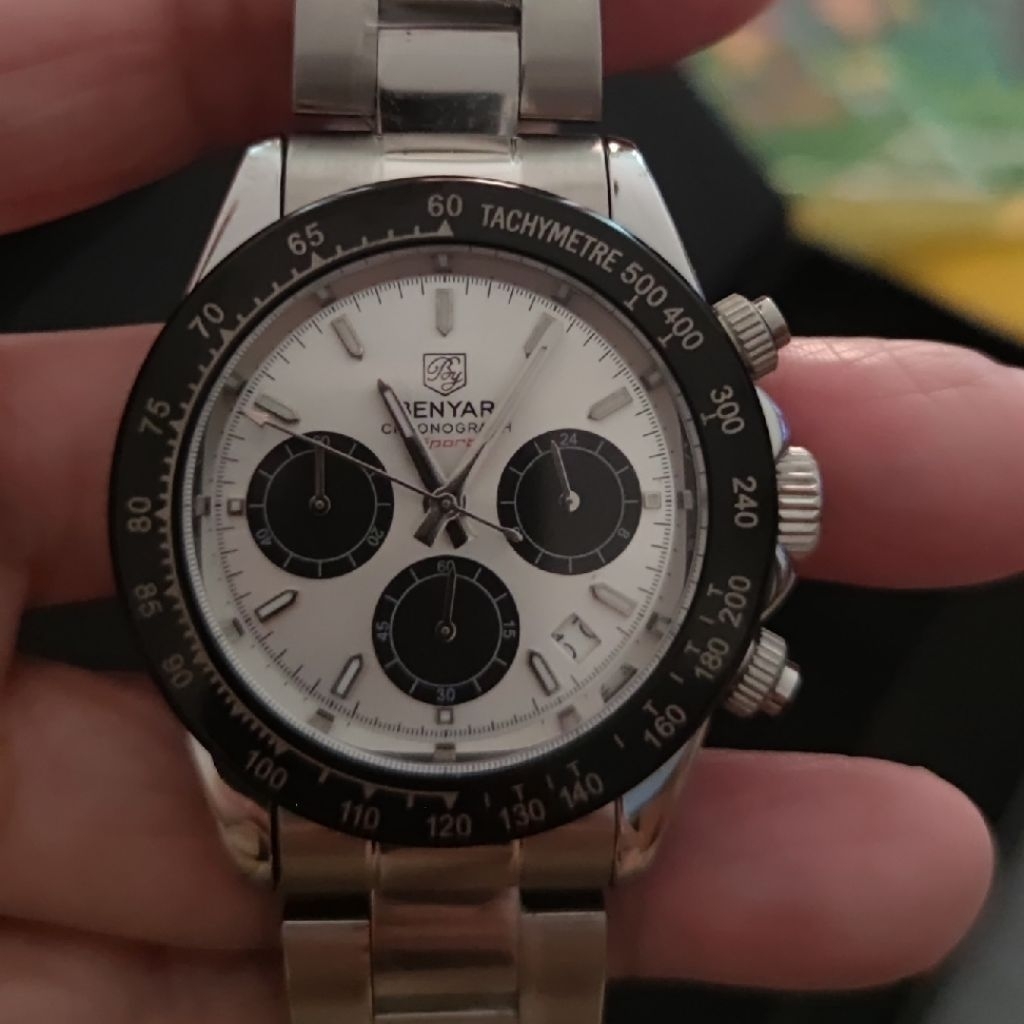 Jam tangan Benyar chronograph panda waterproof stainless steel strap
