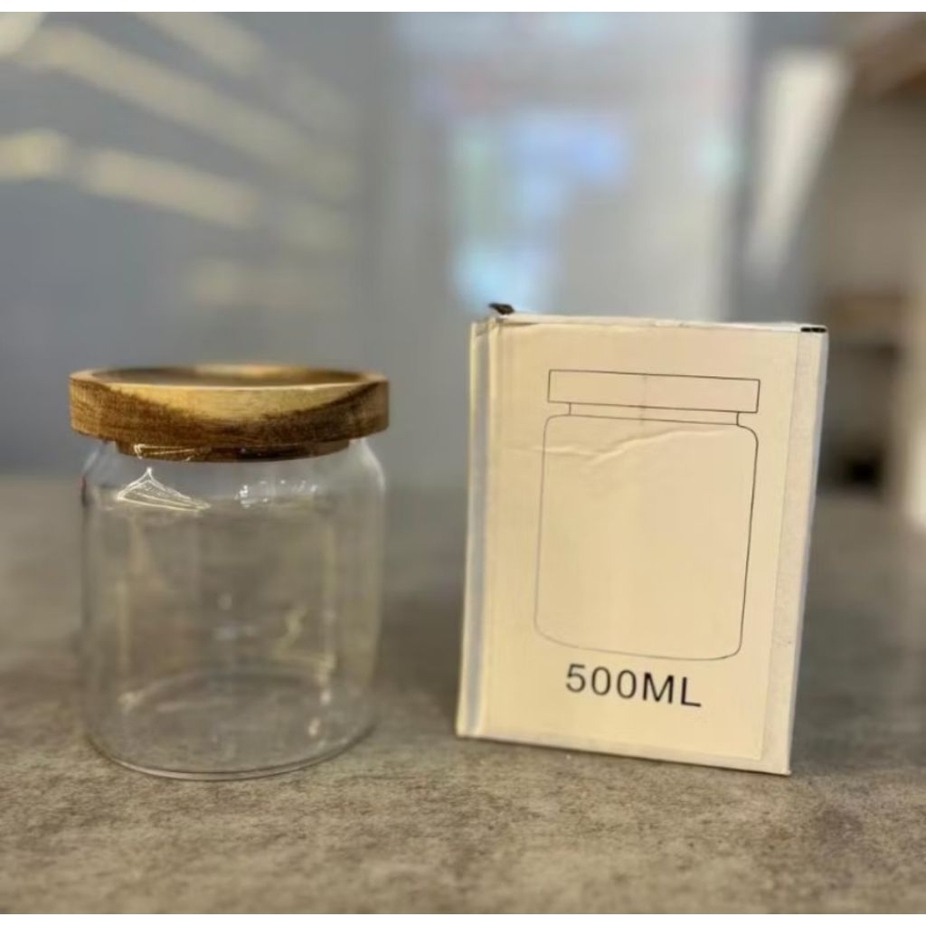 Toples Kaca Aesthetic Tutup Kayu/ Toples Kue Kering