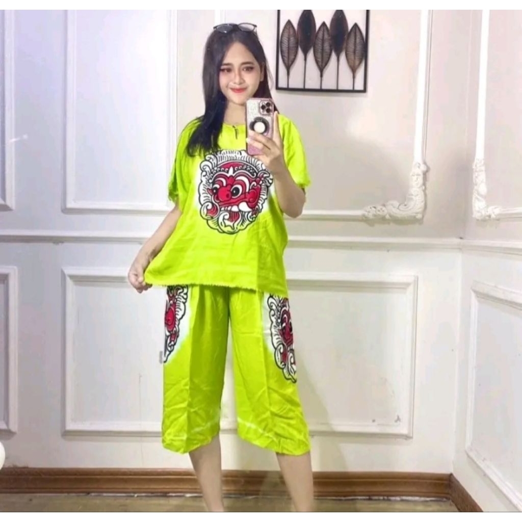 stelan baju wanita jumbo v neck all size celana pendek 7/8 bahan rayon premium adem nyaman
