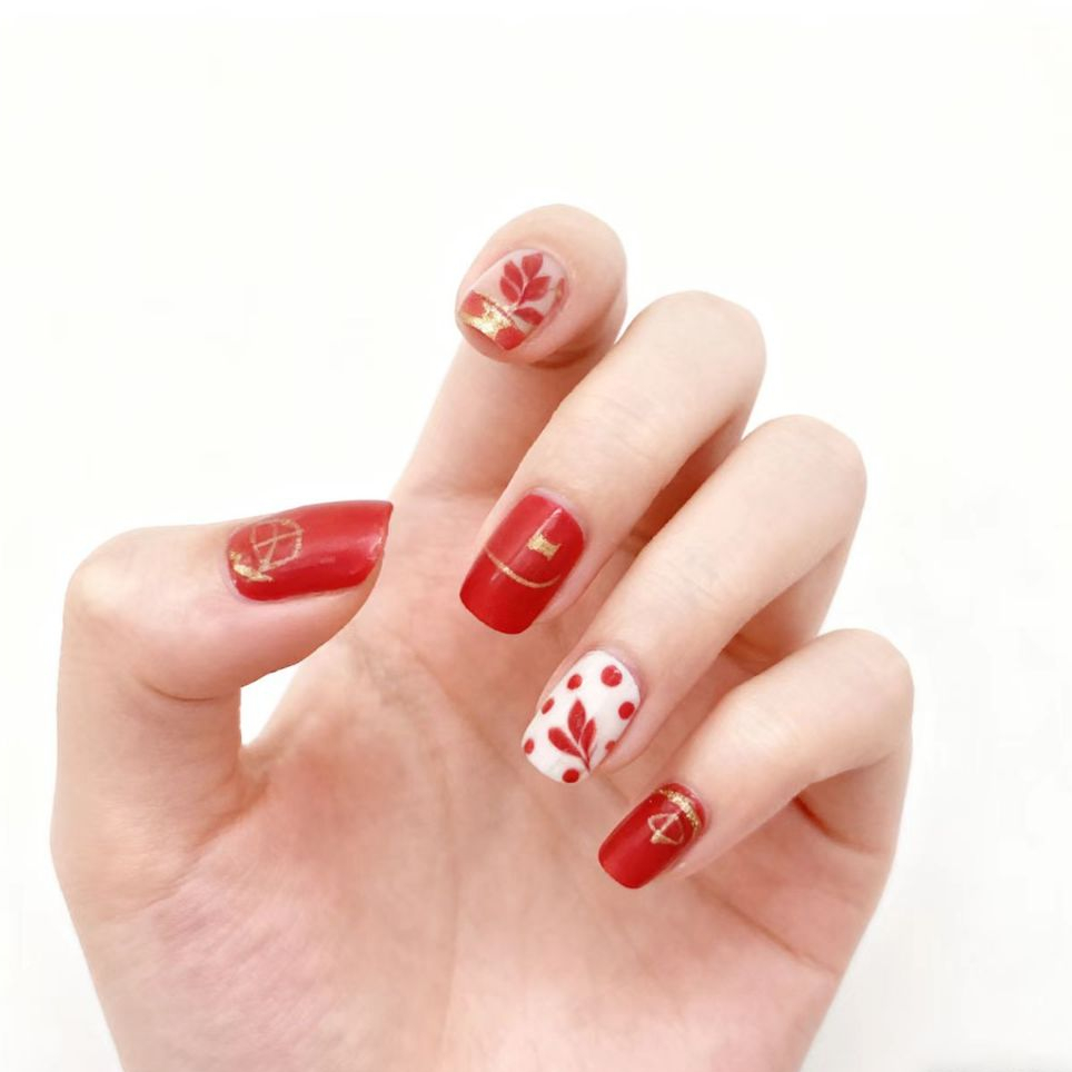 12 Pcs Kuku Palsu maroon kuku palsu 3D Seni Kuku untuk Perawatan Kecantikan Kuku Kaki Palsu Gratis L