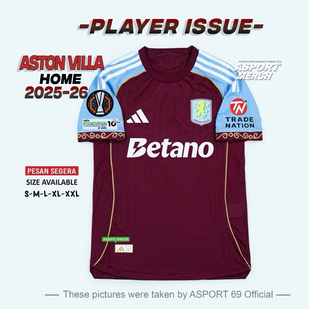 Jersey Bola Player Issue Home Aston Villa 2025 2026