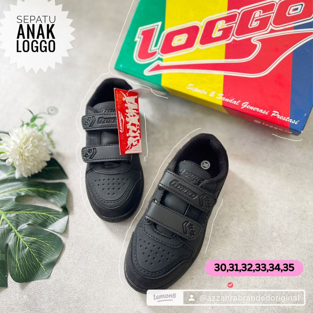 SEPATU ANAK LOGGO HITAM PEREKAT