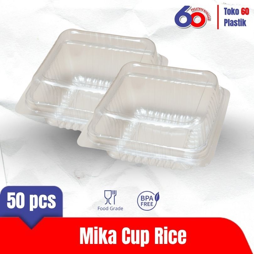 Mika Cup Rice isi 50pcs mika nasi bening tebal- tempat nasi / kue / snack / roti