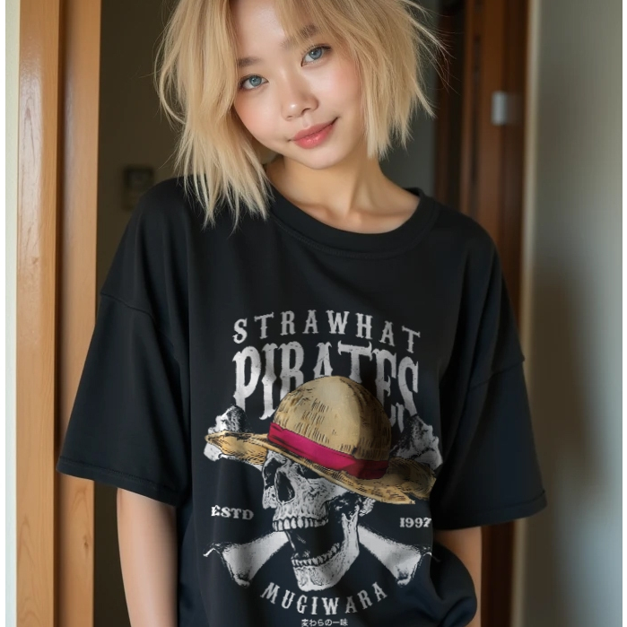 Kaos Strawhat Skull Reverse Anime Manga One Piece Baju Luffy Kru Bajak Laut Topi Jerami