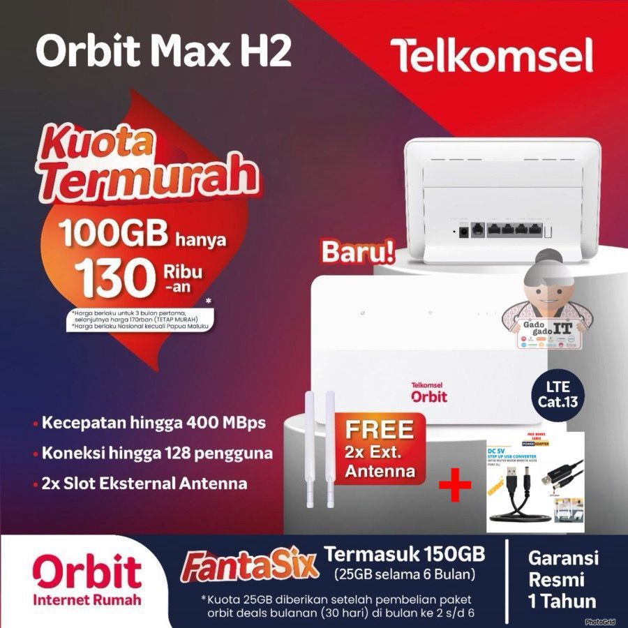 MODEM ROUTER HUAWEI B628 TELKOMSEL ORBIT MAX H1 WIFI 4G LTE 150GB