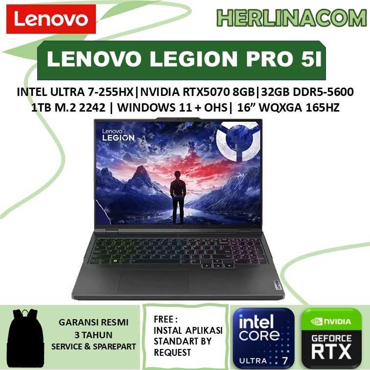 LENOVO LEGION PRO 5I ULTRA 7 255HX 32GB 1TB SSD RTX5070 8GB 16" WQXGA OLED 165Hz W11 OHS