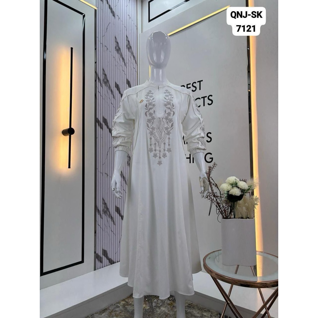 GAMIS MIDI NAJWA HITAM PUTIH KATUN RAYON PREMIUM KOMBINASI BORDIR