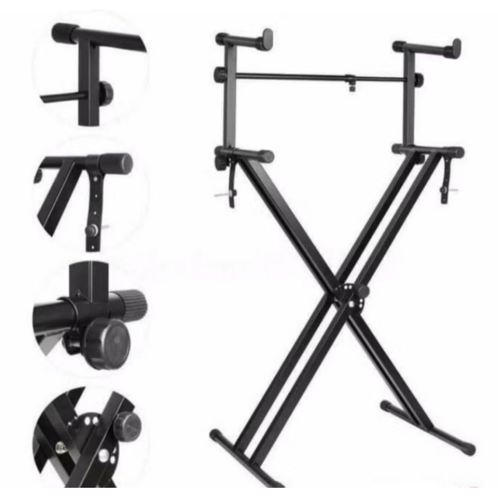 Stand keyboard susun double X with second stand